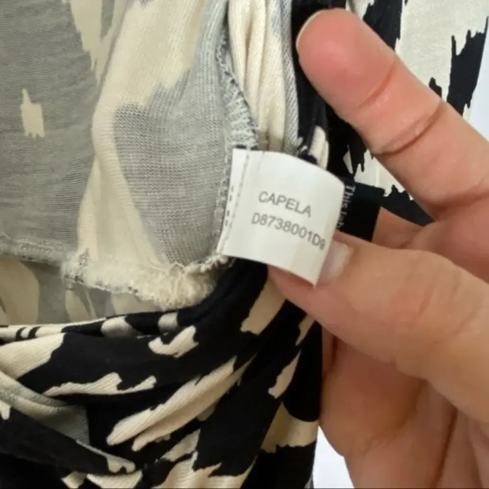 Diane von Furstenberg DVF Black & Ivory Form Fitting Capela 100% Silk Dress Sz 2